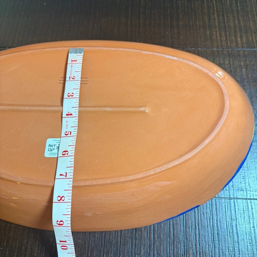 Pier 1 Terracotta Platter Decorative 19in Blue Fish Portugal Coastal Home Decor